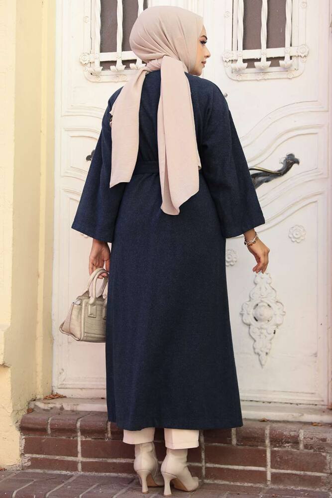 Modest Navy Blue Stamp Coat 61302L - 4