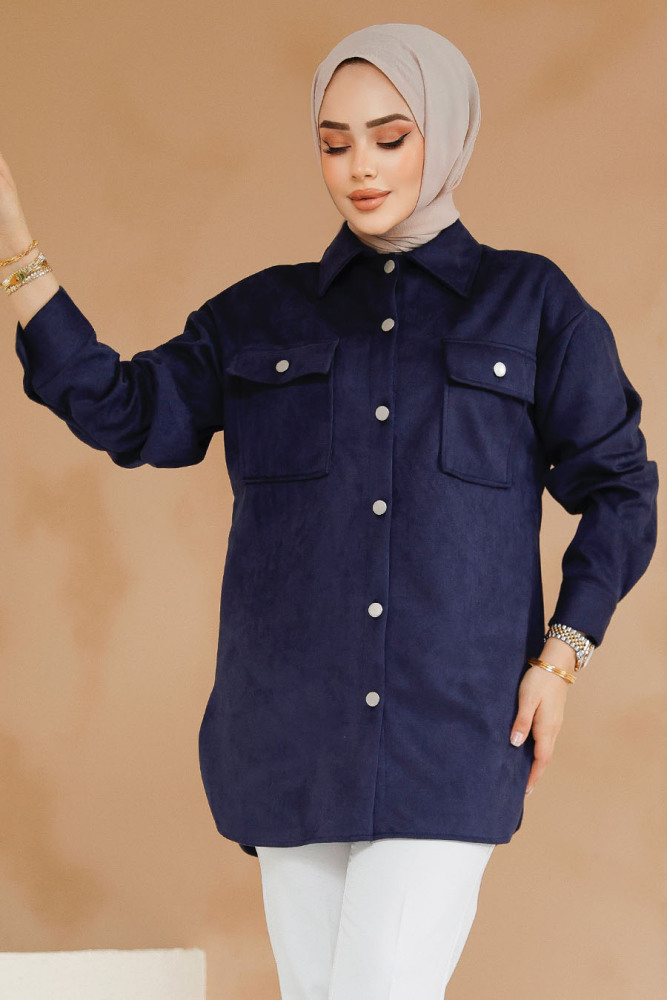 Modest Navy Blue Suede Shirt 20305L - 1