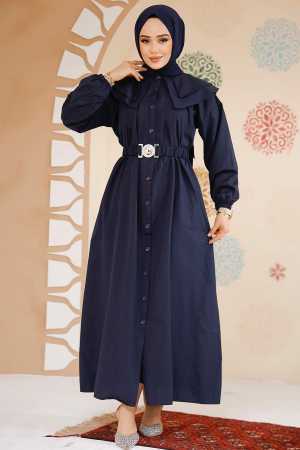 Modest Navy Blue Summer Dress 20229L - 2
