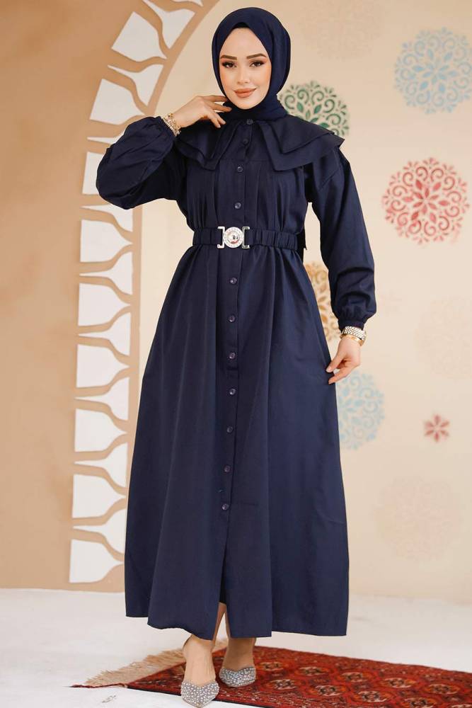 Modest Navy Blue Summer Dress 20229L - 2