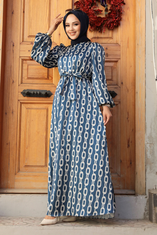 Modest Navy Blue Summer Dress 23422L - 1
