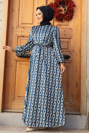 Modest Navy Blue Summer Dress 23422L - 2