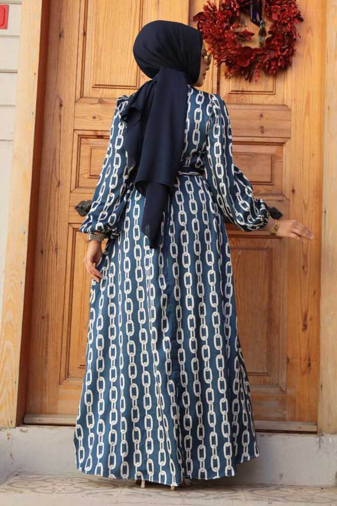 Modest Navy Blue Summer Dress 23422L - 3