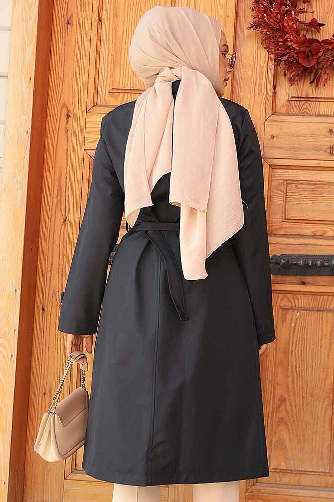 Modest Navy Blue Trench Coat 60500L - 4
