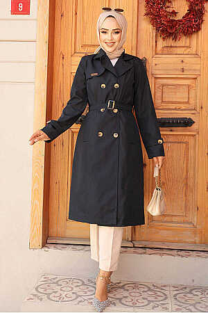 Modest Navy Blue Trench Coat 60500L - 2
