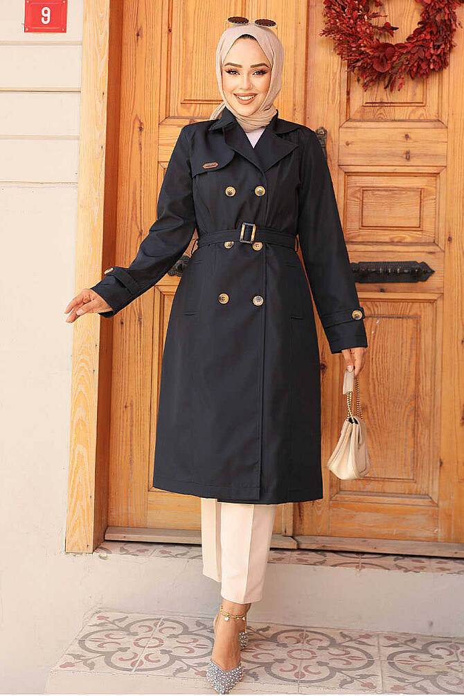 Modest Navy Blue Trench Coat 60500L - 2