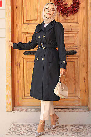 Modest Navy Blue Trench Coat 60500L - 3