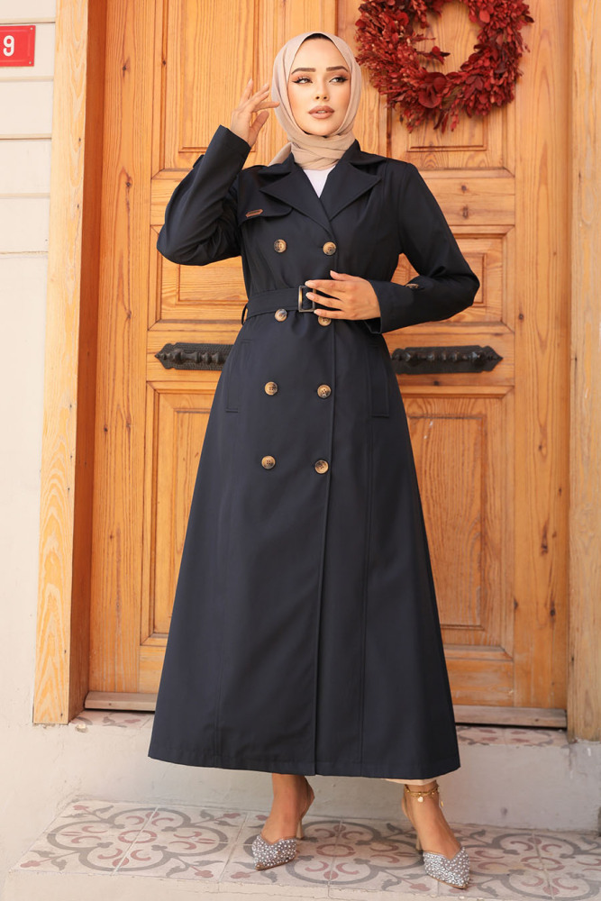 Modest Navy Blue Trench Coat 61500L - 1