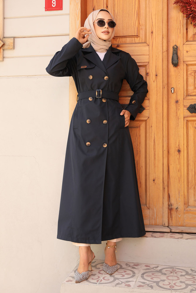 Modest Navy Blue Trench Coat 61500L - 2