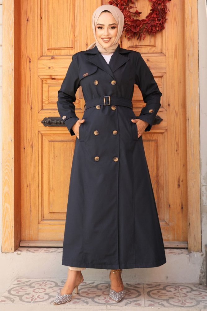 Modest Navy Blue Trench Coat 61500L - 3