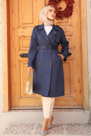 Modest Navy Blue Trench Coat 72091L - 1