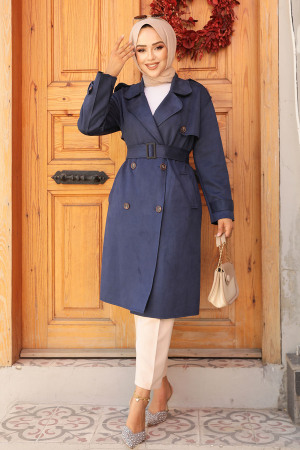 Modest Navy Blue Trench Coat 72091L - 3