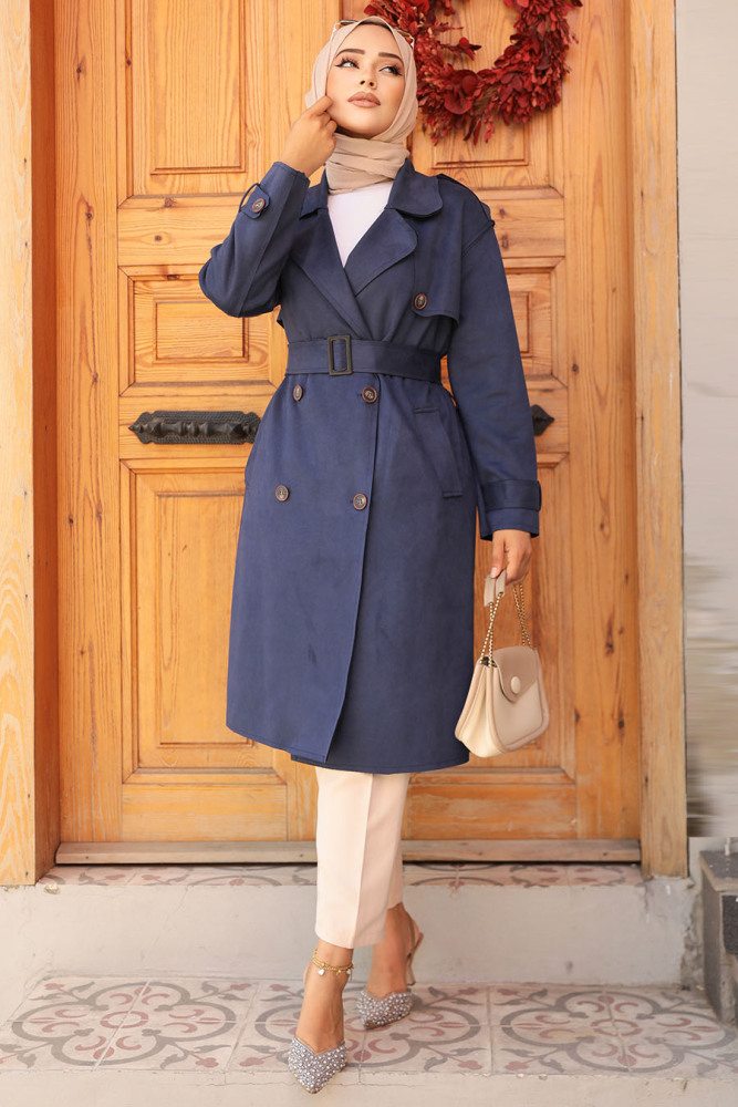 Modest Navy Blue Trench Coat 72091L - 2