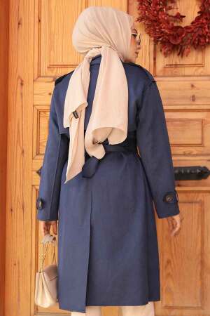 Modest Navy Blue Trench Coat 72091L - 4