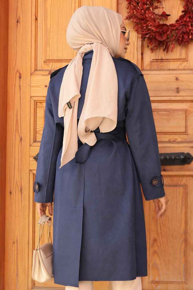 Modest Navy Blue Trench Coat 72091L - 4