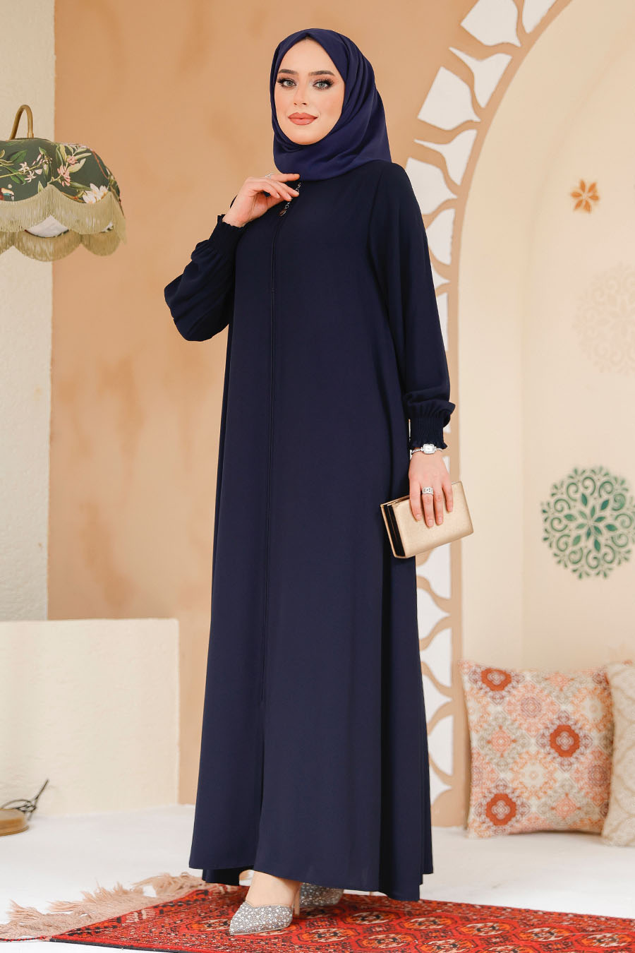 Modest Navy Blue Turkish Abaya 45287L - 3