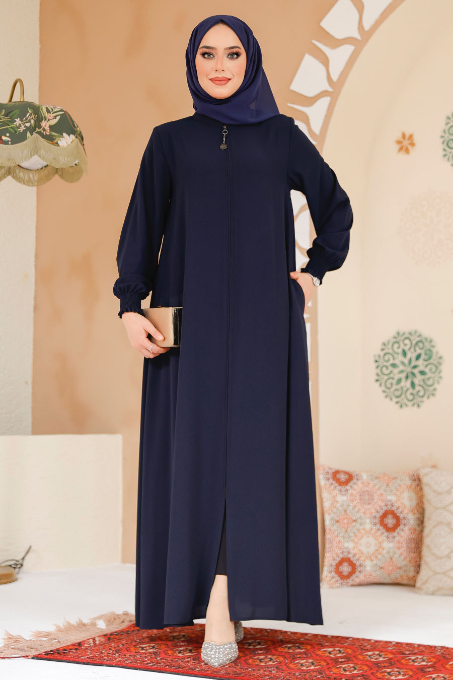 Modest Navy Blue Turkish Abaya 45287L - 2