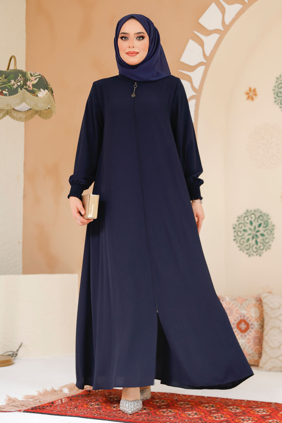 Modest Navy Blue Turkish Abaya 45287L - 1