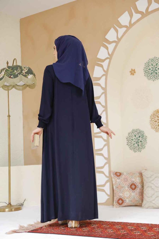 Modest Navy Blue Turkish Abaya 45287L - 4