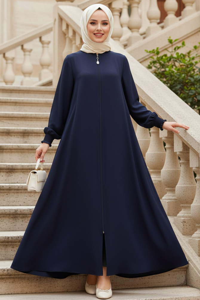 Modest Navy Blue Turkish Abaya 45287L - 1