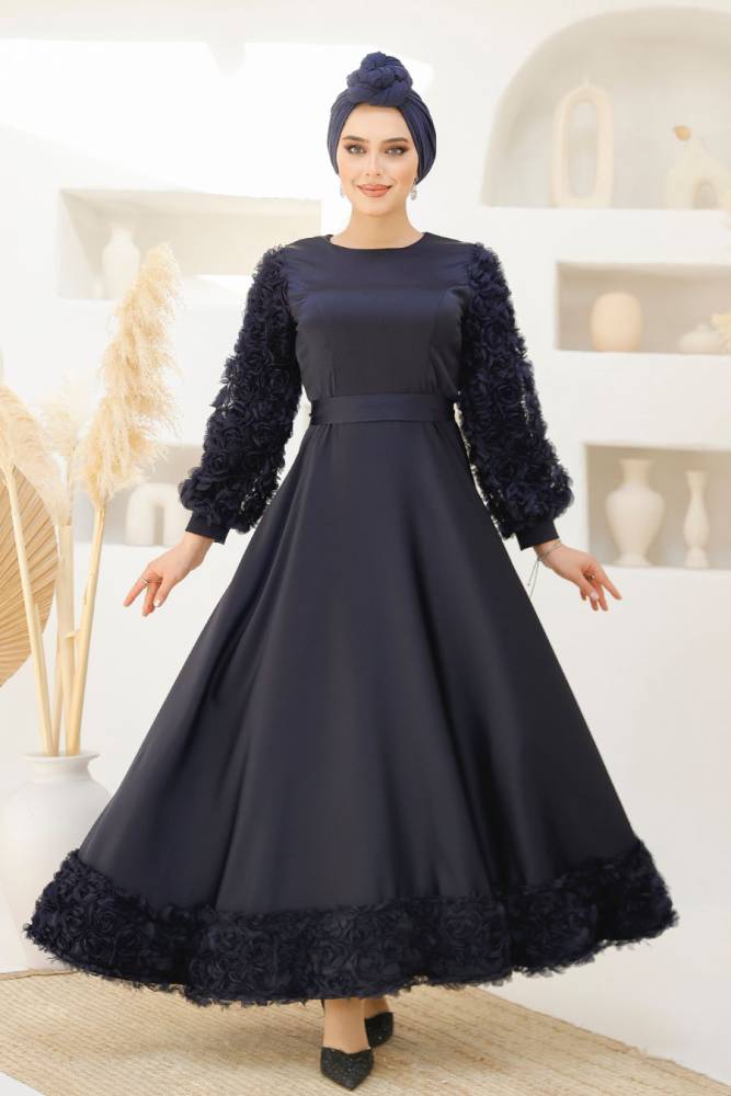 Modest Navy Blue Wedding Dress 4661L - 1