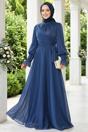 Modest Navy Blue Wedding Dress 48051L - 1