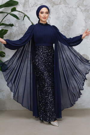 Modest Navy Blue Wedding Dress 50231L - 1