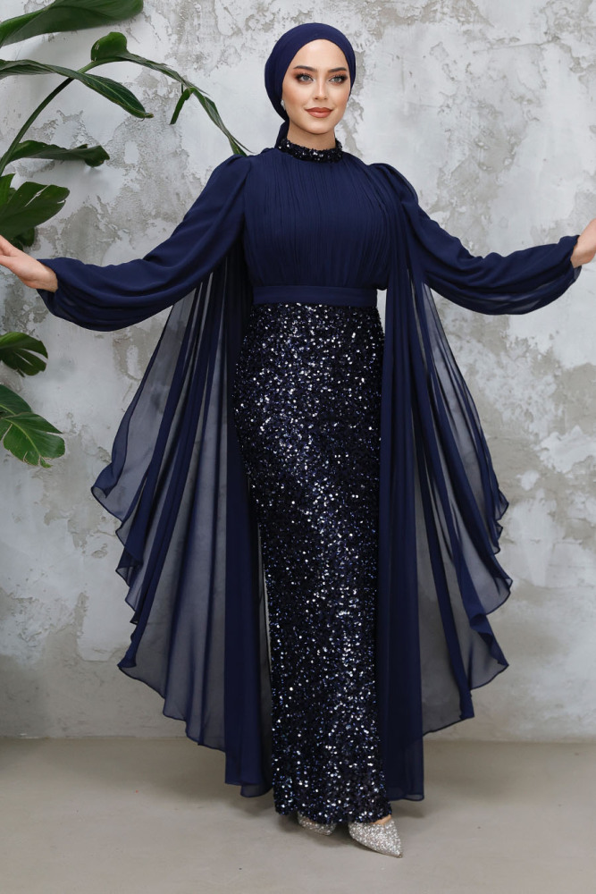 Modest Navy Blue Wedding Dress 50231L - 2