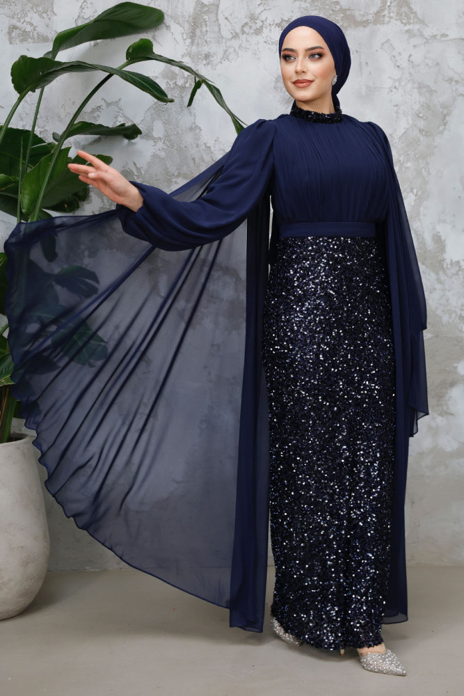 Modest Navy Blue Wedding Dress 50231L - 3