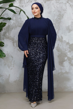 Modest Navy Blue Wedding Dress 50231L - 4