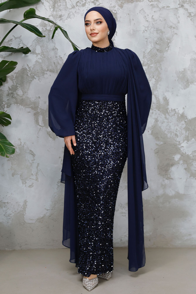 Modest Navy Blue Wedding Dress 50231L - 4
