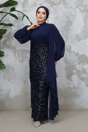 Modest Navy Blue Wedding Dress 50231L - 5