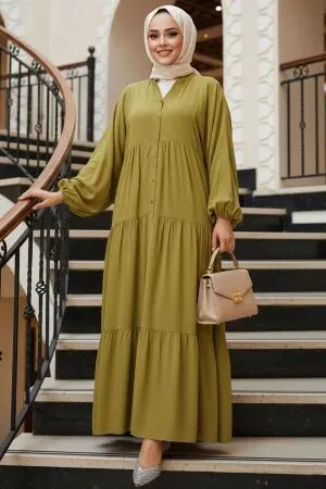 Modest Oil Green Dress For Women 20612YY 