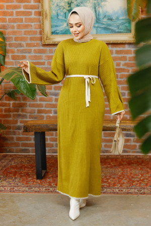 Modest Oil Green Knitwear Dress 34201YY - 1