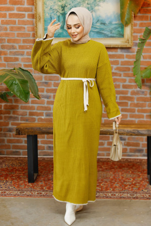 Modest Oil Green Knitwear Dress 34201YY - 2