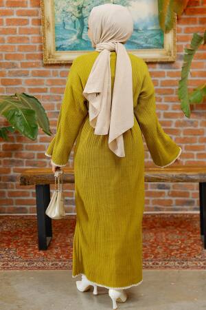 Modest Oil Green Knitwear Dress 34201YY - 3