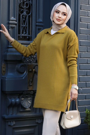 Modest Oil Green Knitwear Tunic 65903YY - 1