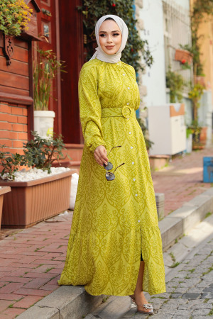 Modest Oil Green Long Dress 61014YY - 2