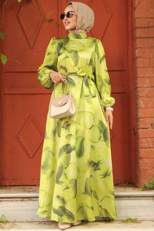 Modest Oil Green Long Sleeve Dress 23424YY 