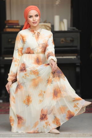 Modest Orange Chiffon Long Sleeve Dresses 50356T - 5