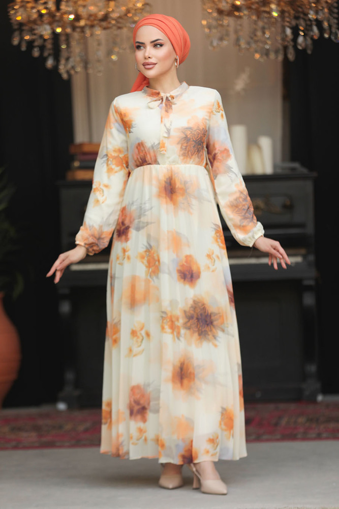 Modest Orange Chiffon Long Sleeve Dresses 50356T - 4