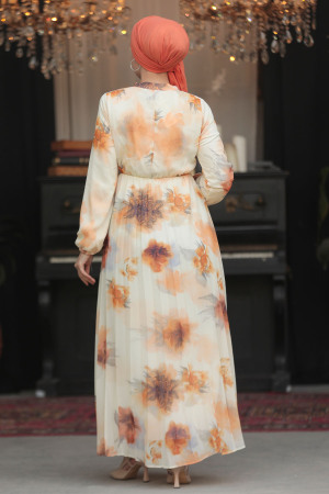 Modest Orange Chiffon Long Sleeve Dresses 50356T - 6
