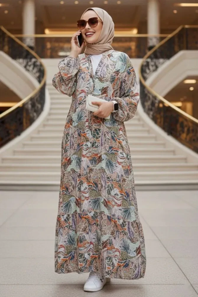 Modest Orange Floral Dress 235805T - 1
