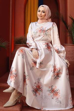 Modest Orange Floral Long Sleeve Dress 60911T - 2