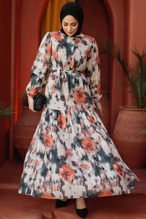 Modest Orange Maxi Dress 60892T - 1