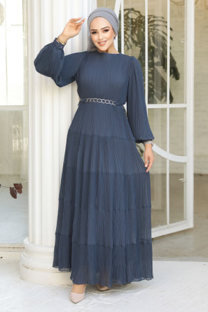 Modest Petrol Blue Ruffle Dress 44761PM - 2