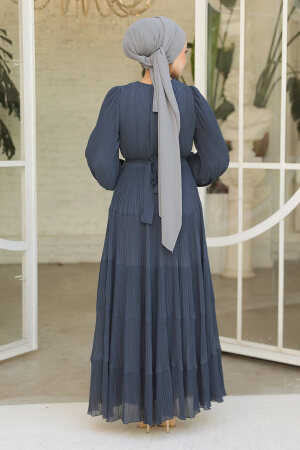 Modest Petrol Blue Ruffle Dress 44761PM - 4