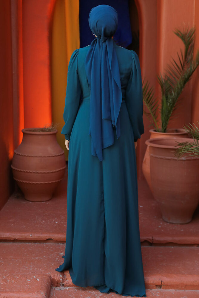 Modest Petrol Green Plus Size Dress 25882PY - 4