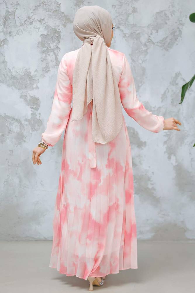 Modest Pink Chiffon Dress 34469P - 4