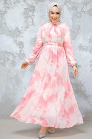 Modest Pink Chiffon Dress 34469P - 1